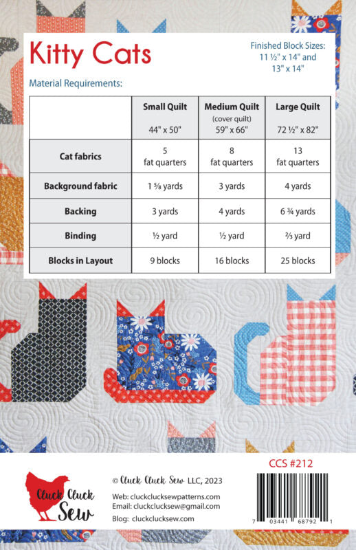 Kitty Cats quilt pattern by Cluck Cluck Sew CCS 212 back cover