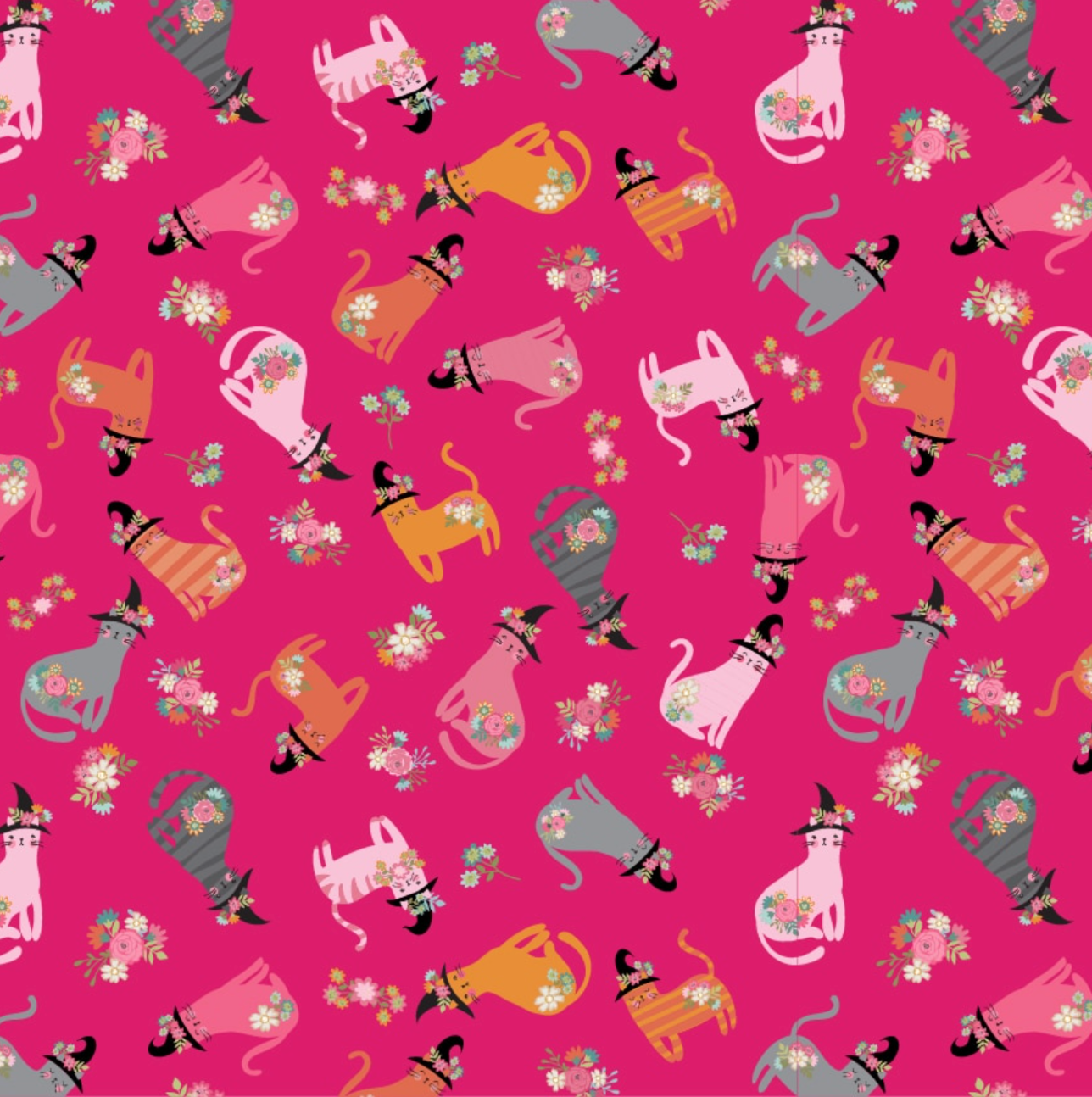 Kitty Loves Candy Cats in Hats Pink KC23900, sold by 1/2 yard - Good Vibes Quilt Shop