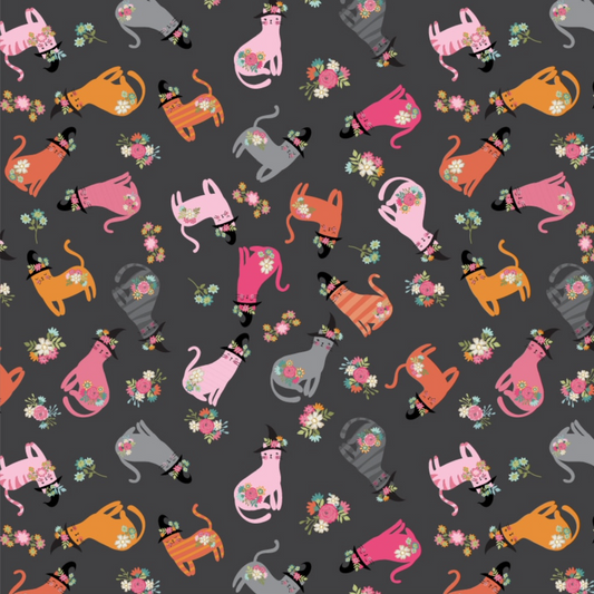 Kitty Loves Candy Cats in Hats Black KC23901, sold by 1/2 yard - Good Vibes Quilt Shop