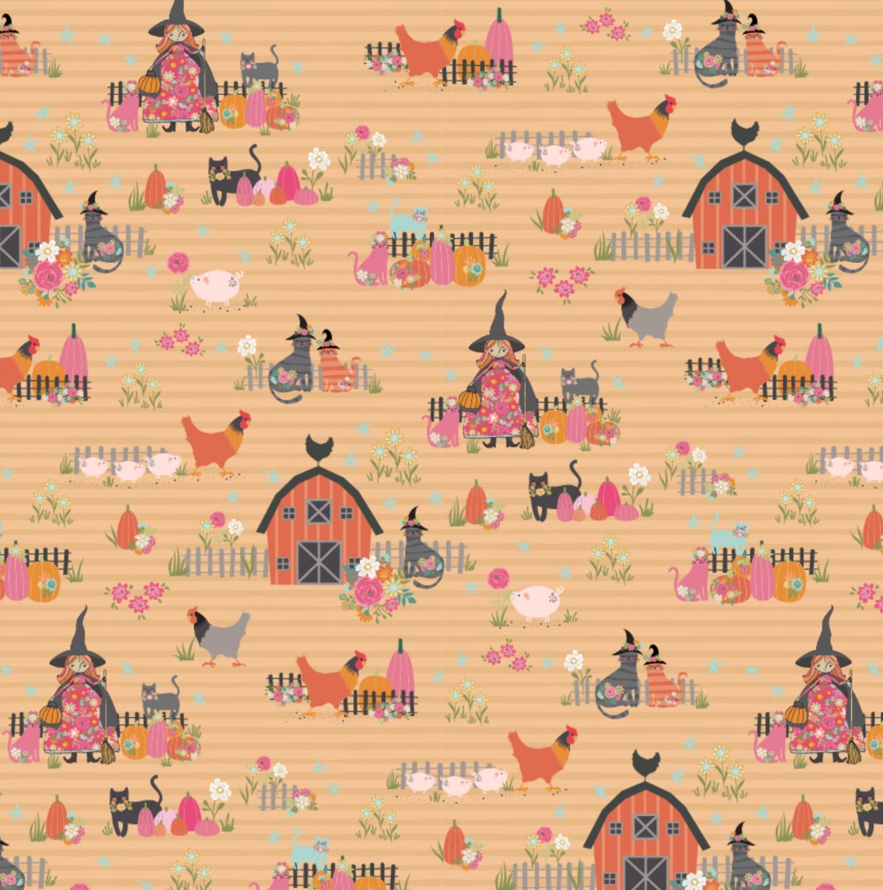 Kitty Loves Candy The Good Witch Orange KC23910, sold by 1/2 yard - Good Vibes Quilt Shop