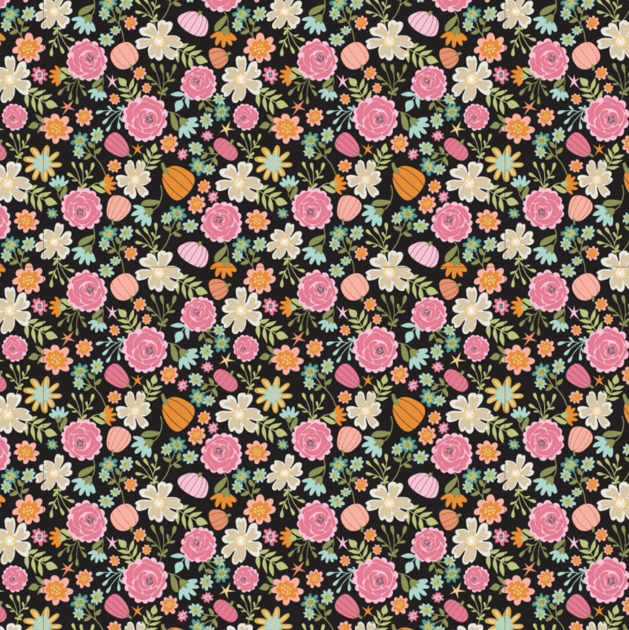 Kitty Loves Candy Pretty Pumpkins Black KC23916, sold by 1/2 yard - Good Vibes Quilt Shop