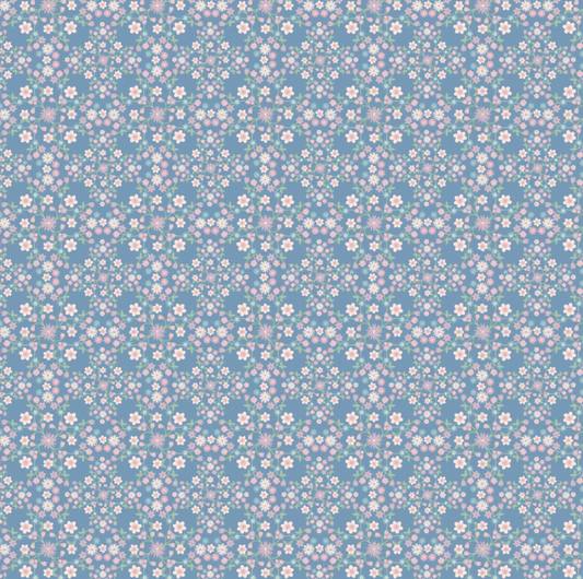 Le Petit Escargot Fabric, Bloom & Vines Blue, SL26414, Sold by the 1/2 yard, PREORDER