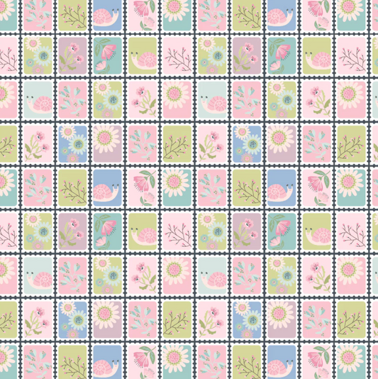 Le Petit Escargot Fabric, Snail Mail Multi, SL26418, Sold by the 1/2 yard, PREORDER