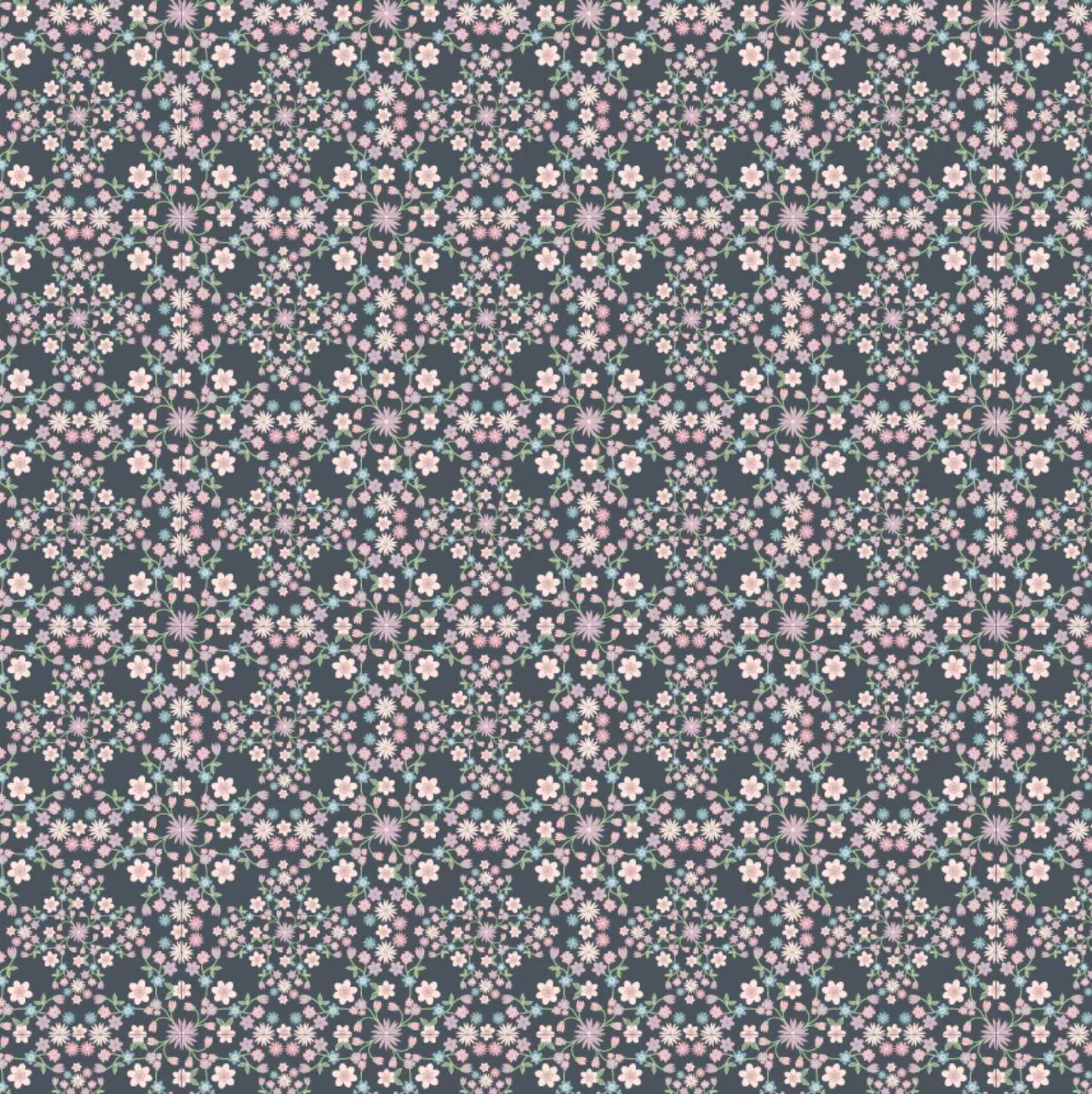 Le Petit Escargot Fabric, Blooms & Vines Grey SL26415, Sold by the 1/2 yard