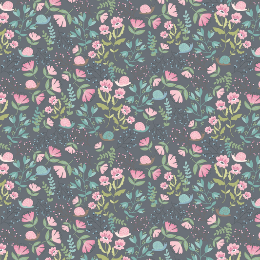 Le Petit Escargot Fabric, Hiding Out Grey SL26403, Sold by the 1/2 yard, PREORDER