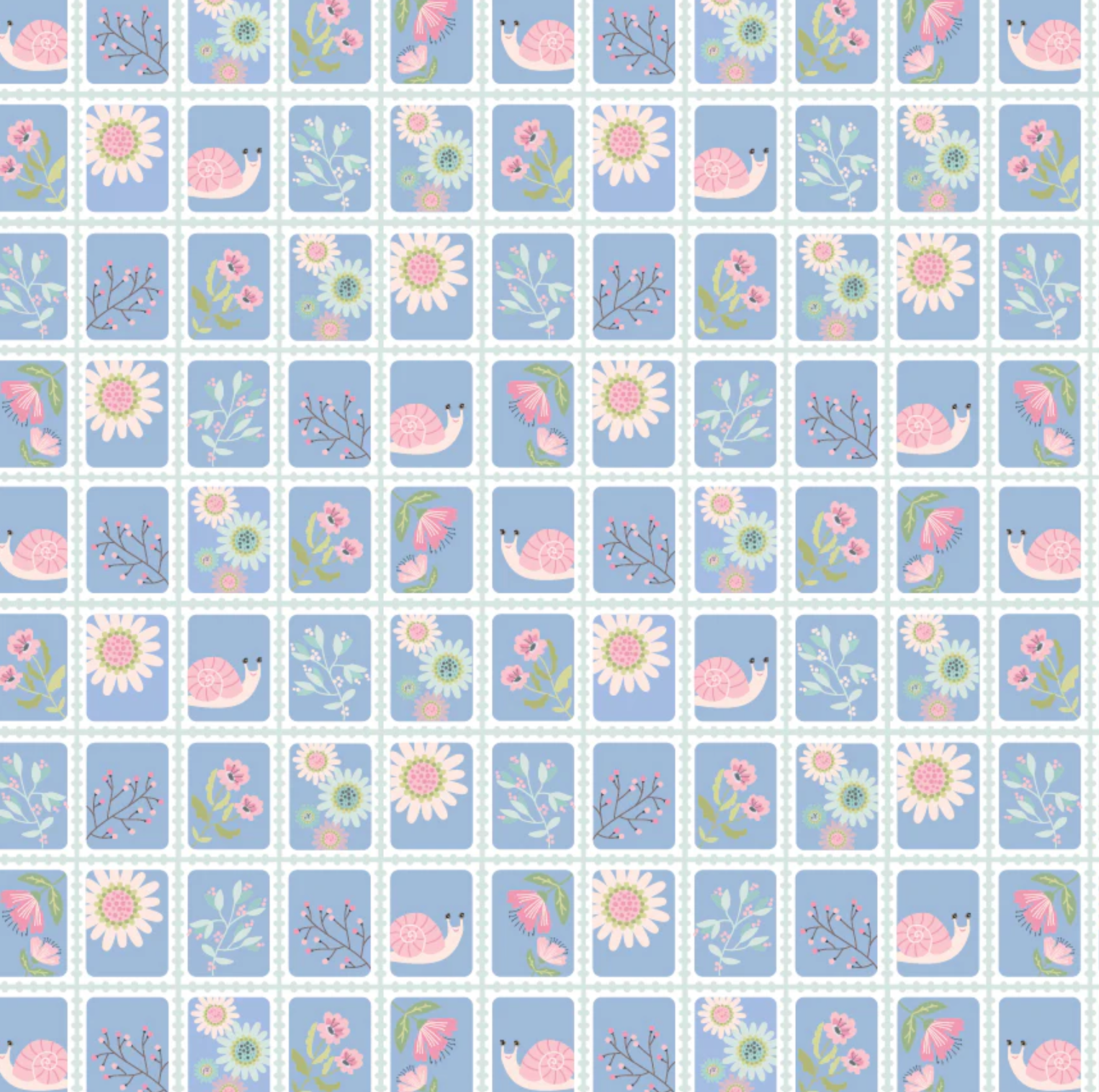 Le Petit Escargot Fabric, Snail Mail Blue, SL26417, Sold by the 1/2 yard, PREORDER - Good Vibes Quilt Shop