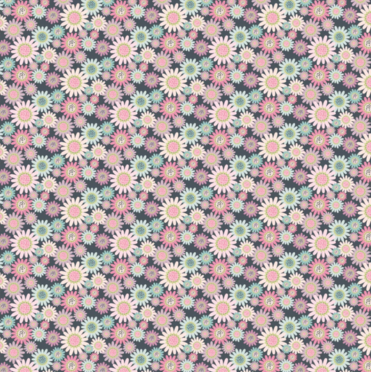 Le Petit Escargot Fabric, Sunny Daisie Grey, SL26412, Sold by the 1/2 yard, PREORDER