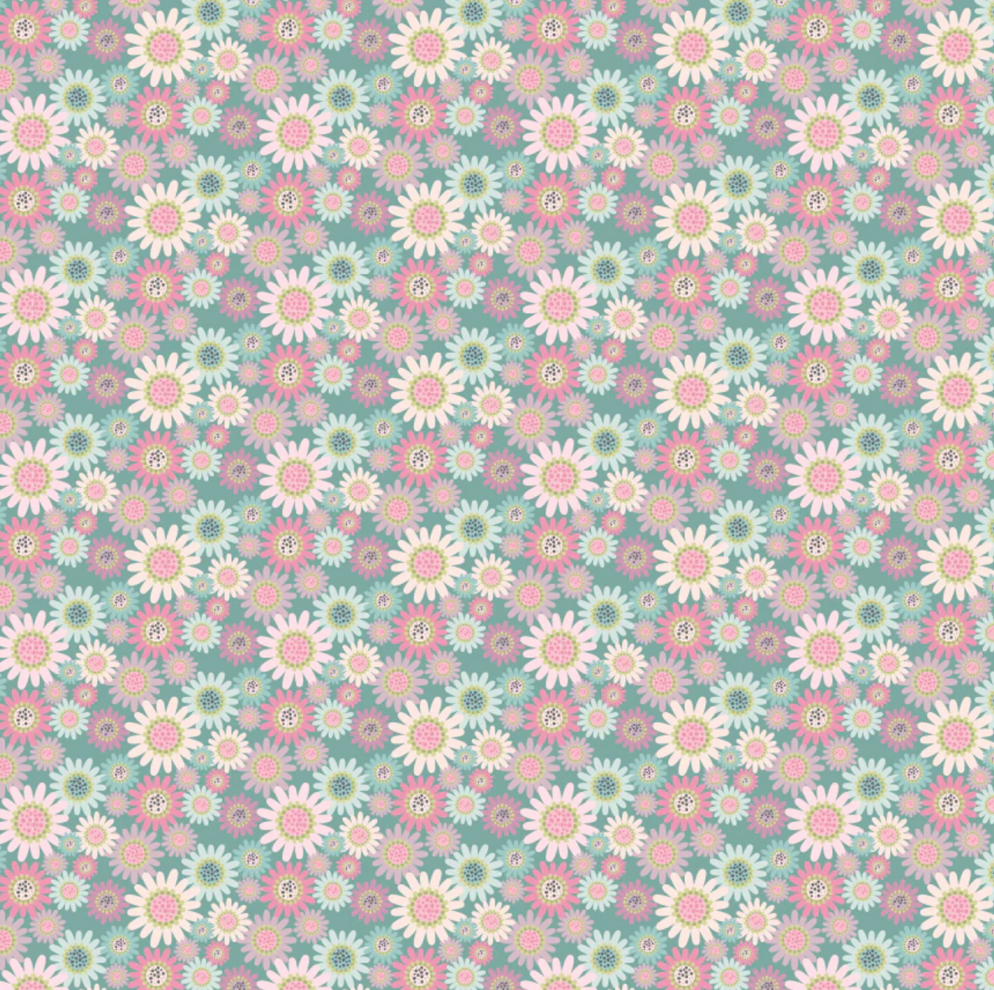 Le Petit Escargot Fabric, Sunny Daisie Teal, SL26411, Sold by the 1/2 yard, PREORDER