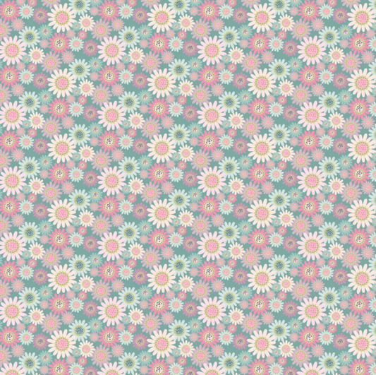 Le Petit Escargot Fabric, Sunny Daisie Teal, SL26411, Sold by the 1/2 yard, PREORDER