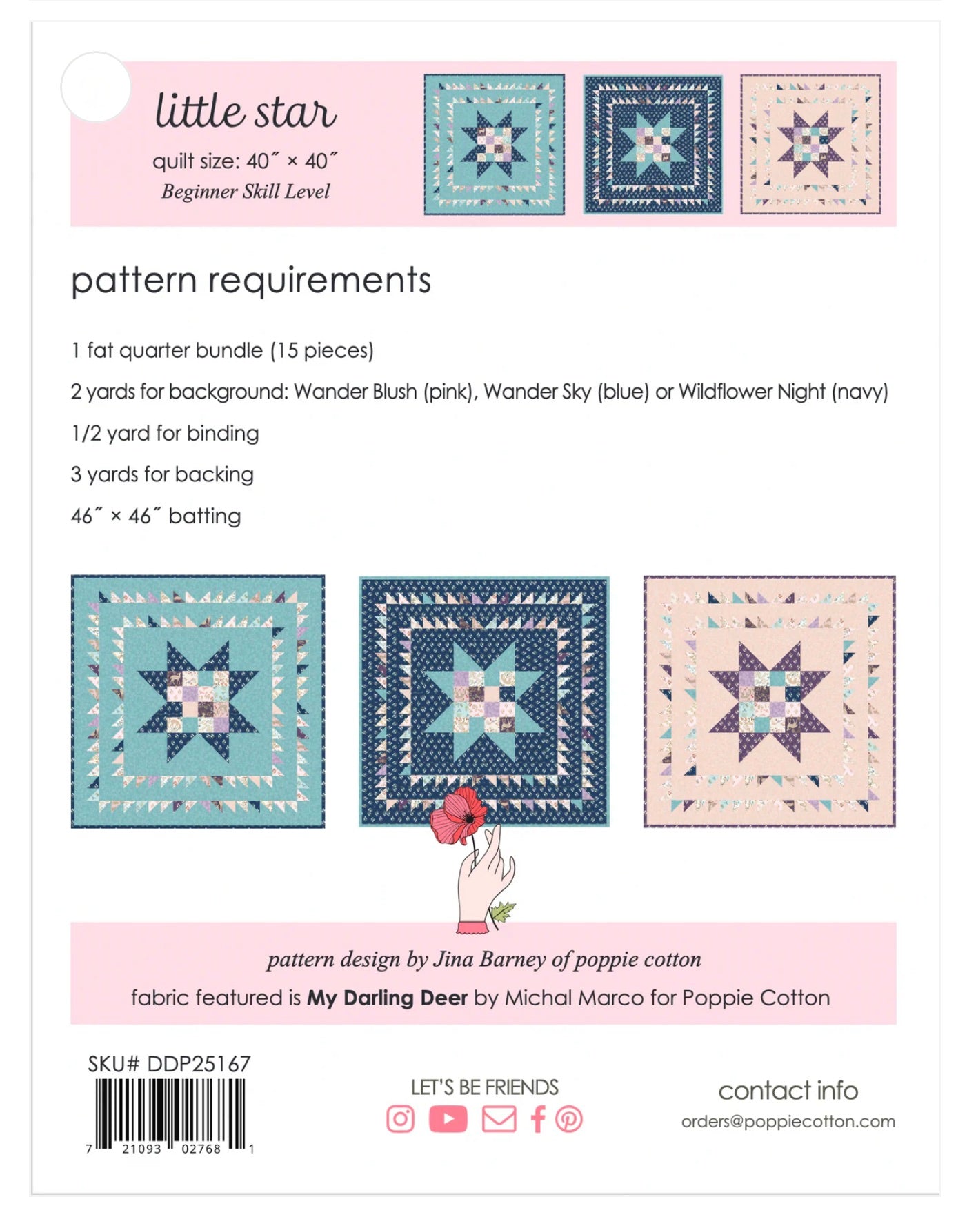 Little Star Pattern for My Darling Deer Fabric by Poppie Cotton, DDP25167, PREORDER - Good Vibes Quilt Shop
