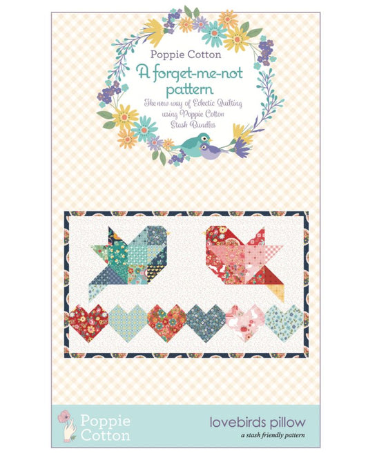 Lovebirds Pillow, from the Forget Me Not Collection, a STASH BUSTER PATTERN!