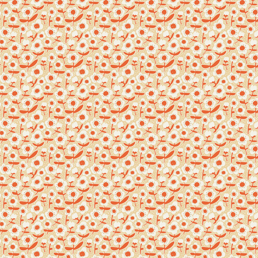 Meadow Blooms Fabric by Seiko Sisco for Poppie Cotton | Bold Blooms Carrot MB271112 | Sold by the 1/2 Yard | PREORDER!