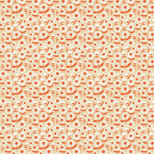 Meadow Blooms Fabric by Seiko Sisco for Poppie Cotton | Bold Blooms Carrot MB271112 | Sold by the 1/2 Yard | PREORDER!