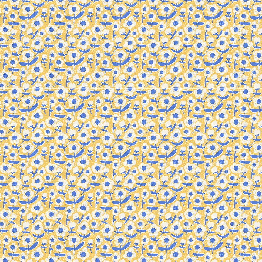 Meadow Blooms Fabric by Seiko Sisco for Poppie Cotton | Bold Blooms Yellow MB271110 | Sold by the 1/2 Yard | PREORDER!