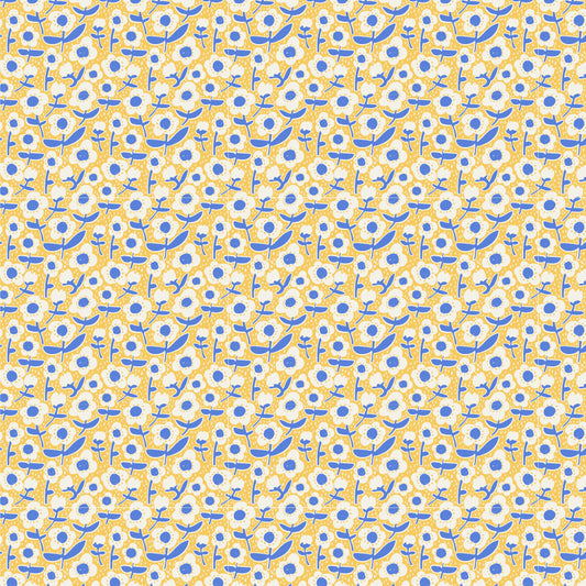 Meadow Blooms Fabric by Seiko Sisco for Poppie Cotton | Bold Blooms Yellow MB271110 | Sold by the 1/2 Yard | PREORDER!