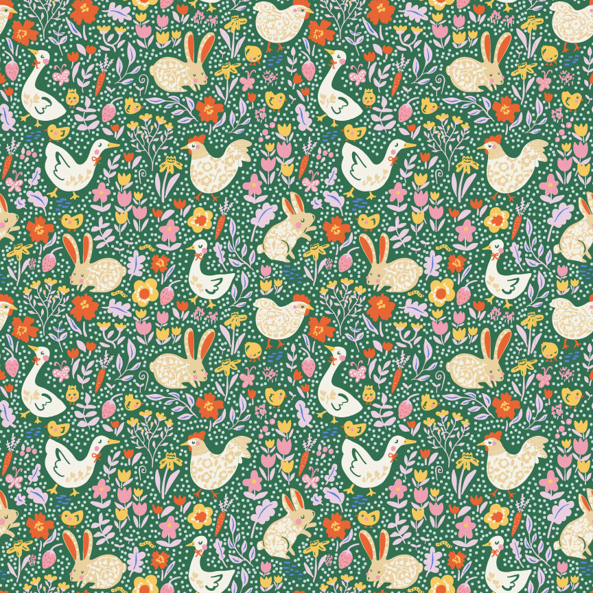 Meadow Blooms Fabric by Seiko Sisco for Poppie Cotton | Meadow Morning Evergreen MB271102 | Sold by the 1/2 Yard | PREORDER!