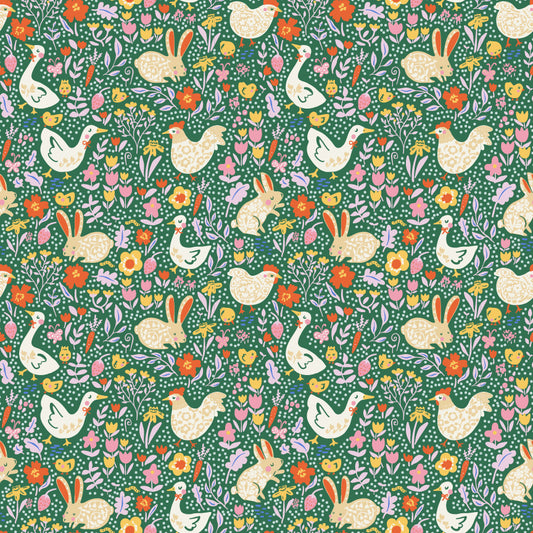 Meadow Blooms Fabric by Seiko Sisco for Poppie Cotton | Meadow Morning Evergreen MB271102 | Sold by the 1/2 Yard | PREORDER!