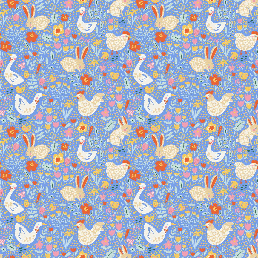Meadow Blooms Fabric by Seiko Sisco for Poppie Cotton | Meadow Morning Blueberry MB271101 | Sold by the 1/2 Yard | PREORDER!