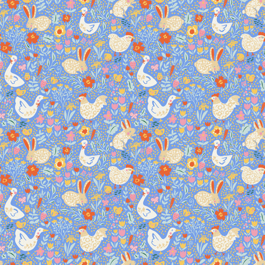 Meadow Blooms Fabric by Seiko Sisco for Poppie Cotton | Meadow Morning Blueberry MB271101 | Sold by the 1/2 Yard | PREORDER!