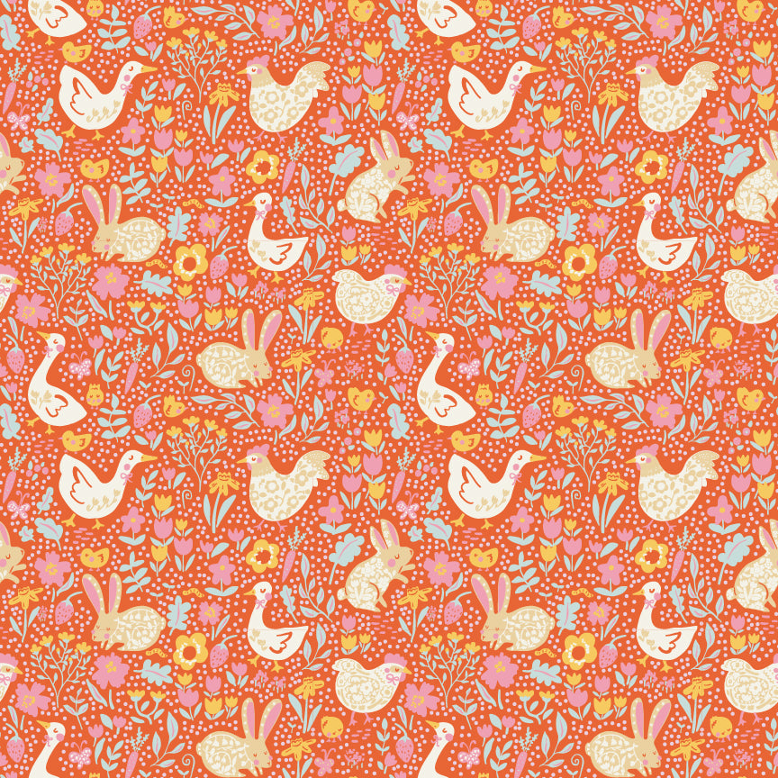 Meadow Blooms Fabric by Seiko Sisco for Poppie Cotton | Meadow Morning Carrot MB271103 | Sold by the 1/2 Yard | PREORDER!