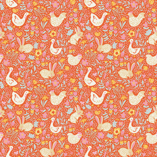 Meadow Blooms Fabric by Seiko Sisco for Poppie Cotton | Meadow Morning Carrot MB271103 | Sold by the 1/2 Yard | PREORDER!