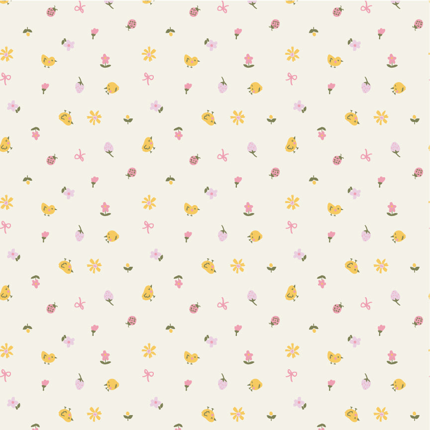 Meadow Blooms Fabric by Seiko Sisco for Poppie Cotton | Tiny Treasures Ivory MB271117 | Sold by the 1/2 Yard | PREORDER!
