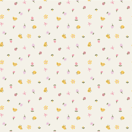 Meadow Blooms Fabric by Seiko Sisco for Poppie Cotton | Tiny Treasures Ivory MB271117 | Sold by the 1/2 Yard | PREORDER!