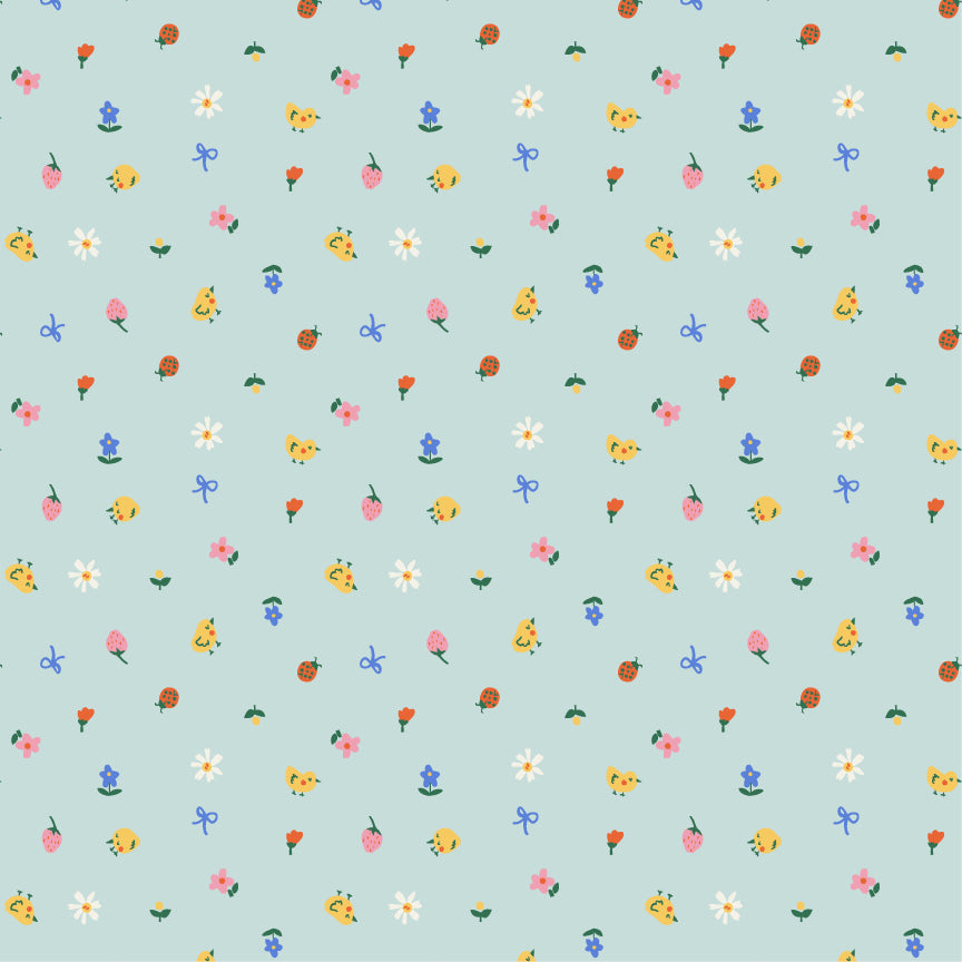 Meadow Blooms Fabric by Seiko Sisco for Poppie Cotton | Tiny Treasures Mint MB271116 | Sold by the 1/2 Yard | PREORDER!