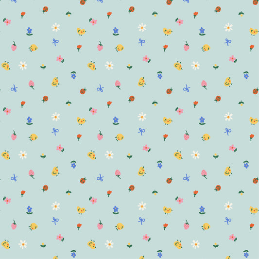 Meadow Blooms Fabric by Seiko Sisco for Poppie Cotton | Tiny Treasures Mint MB271116 | Sold by the 1/2 Yard | PREORDER!