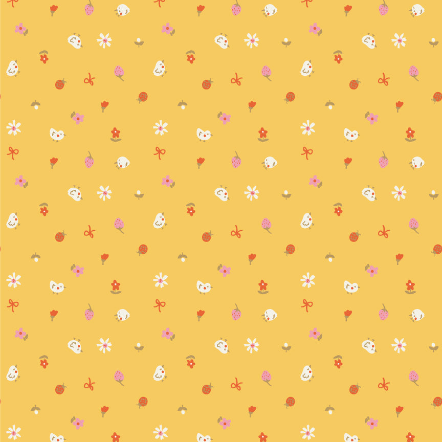 Meadow Blooms Fabric by Seiko Sisco for Poppie Cotton | Tiny Treasures Yellow MB271118 | Sold by the 1/2 Yard | PREORDER!