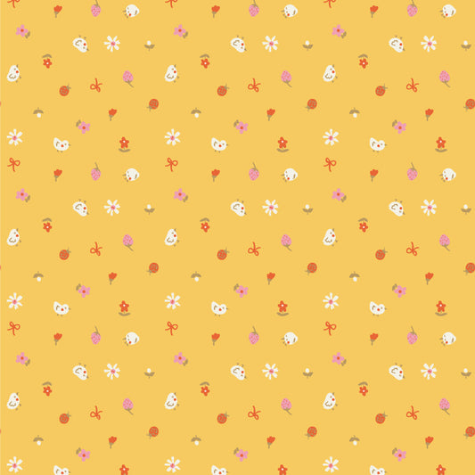 Meadow Blooms Fabric by Seiko Sisco for Poppie Cotton | Tiny Treasures Yellow MB271118 | Sold by the 1/2 Yard | PREORDER!