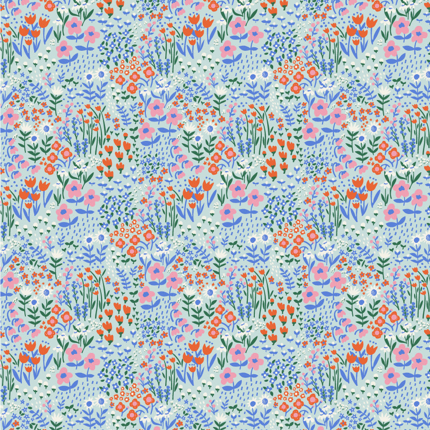 Meadow Blooms Fabric by Seiko Sisco for Poppie Cotton | Wildflower Whimsy BlueBerry MB271104 | Sold by the 1/2 Yard | PREORDER!
