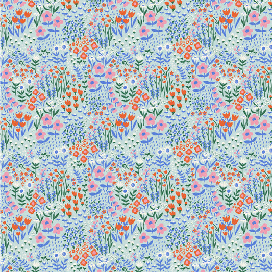 Meadow Blooms Fabric by Seiko Sisco for Poppie Cotton | Wildflower Whimsy BlueBerry MB271104 | Sold by the 1/2 Yard | PREORDER!