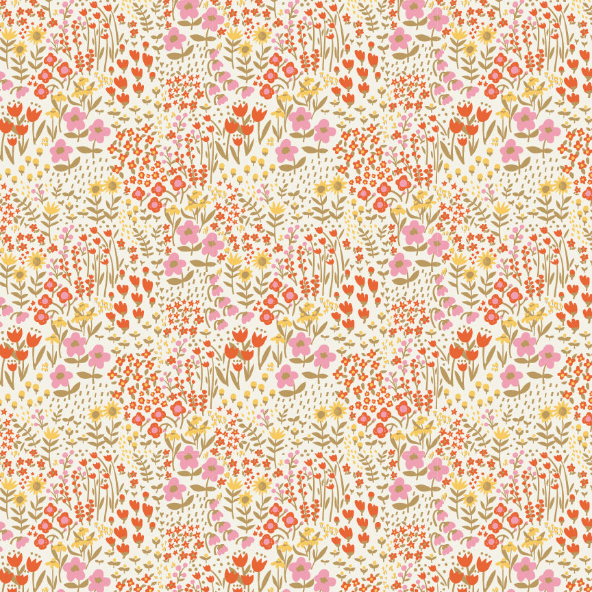 Meadow Blooms Fabric by Seiko Sisco for Poppie Cotton | Wildflower Whimsy Gold MB271106 | Sold by the 1/2 Yard | PREORDER!