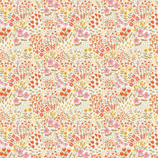 Meadow Blooms Fabric by Seiko Sisco for Poppie Cotton | Wildflower Whimsy Gold MB271106 | Sold by the 1/2 Yard | PREORDER!