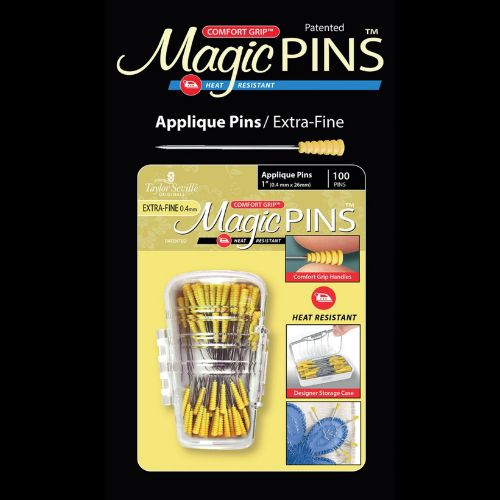 Magic Pins Applique EXTRA FINE 100pc, sku 219782, 1" length, Pinhead is 0.4mm - Good Vibes Quilt Shop