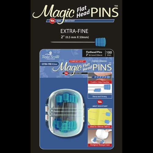 Magic Pins Flat Head EXTRA FINE 100pc, Pinhead is 0.5mm, 2 1/4" Length, sku 219959, Pinhead is 0.5mm - Good Vibes Quilt Shop