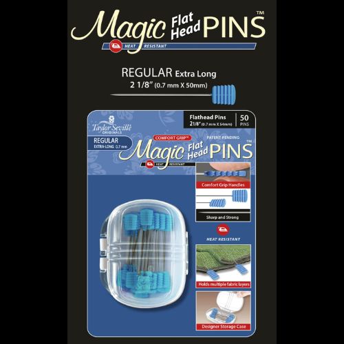 Magic Pins Flat Head REGULAR 50pc, Pinhead is 0.6mm, 2" Length, sku 219904, Pinhead is 0.7mm - Good Vibes Quilt Shop