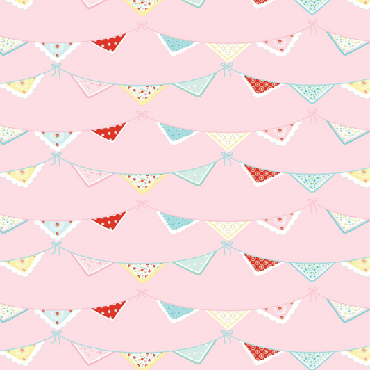 Market Day Bunting Print Pink MK24554, sold by the 1/2 yard, *PRE-ORDER