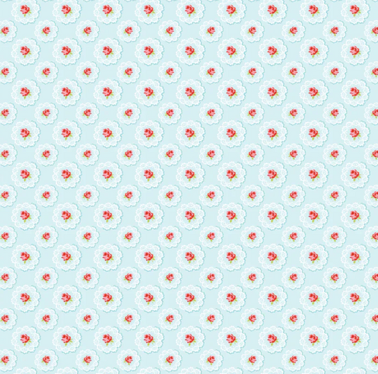 Market Day by Poppie Cotton, Doily Teal, MK24567, Sold by the 1/2 Yard