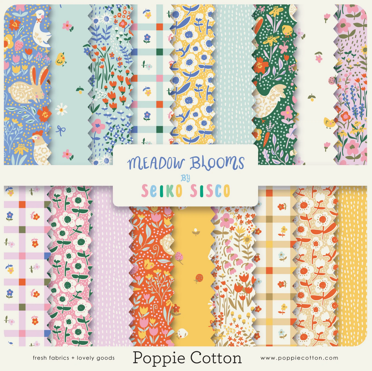 Meadow Blooms Fabric by Seiko Sisco for Poppie Cotton | Quilt Panel Multi MB271119 | PREORDER!