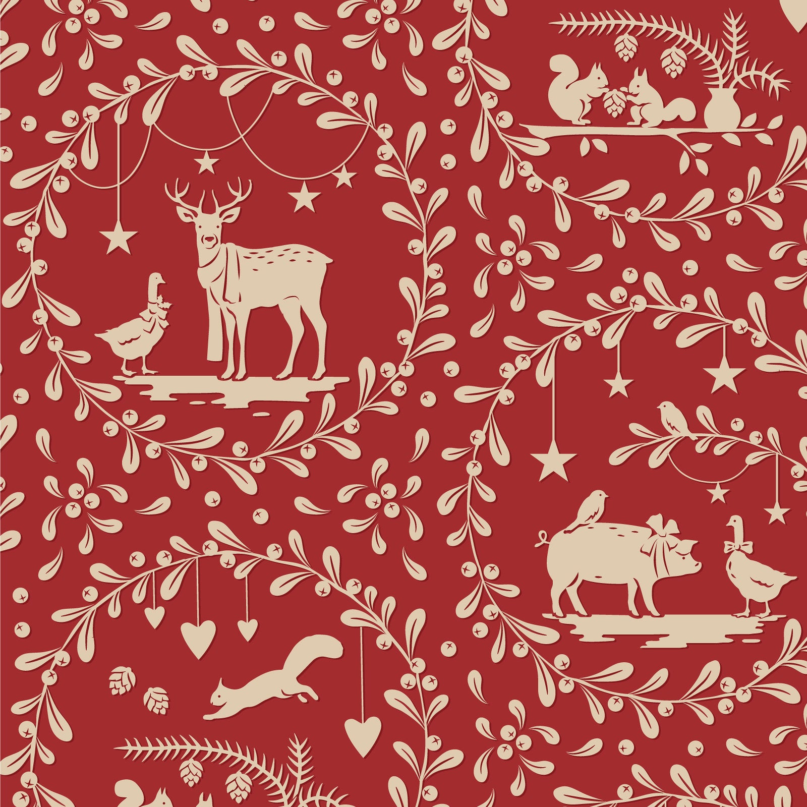 Merry Little Christmas Fabric by Tilda, Paperscenes Burgundy, TIL100625 - Good Vibes Quilt Shop