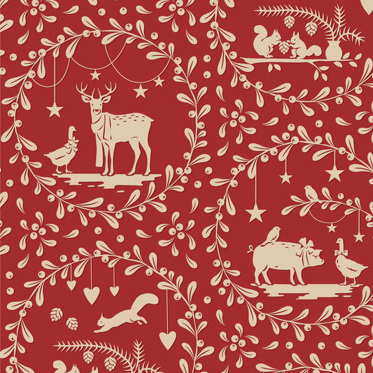 Merry Little Christmas Fabric by Tilda, Paperscenes Burgundy, TIL100625