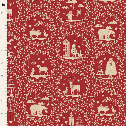 Merry Little Christmas Fabric by Tilda, Paperscenes Burgundy, TIL100625