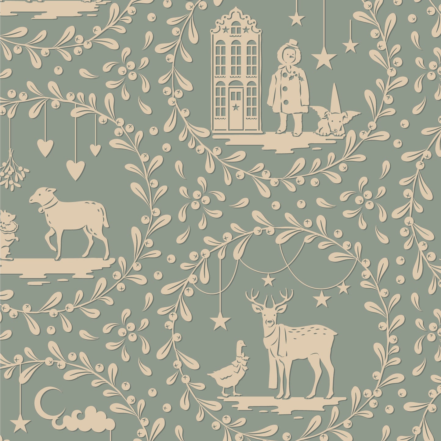 Merry Little Christmas Fabric by Tilda, Paperscenes Duckegg, TIL100629