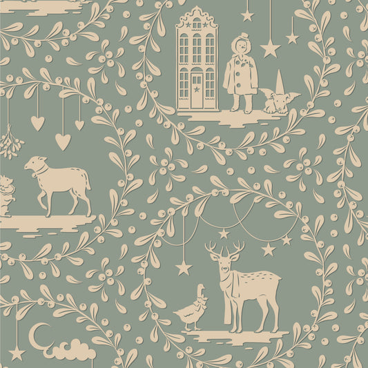 Merry Little Christmas Fabric by Tilda, Paperscenes Duckegg, TIL100629 - Good Vibes Quilt Shop