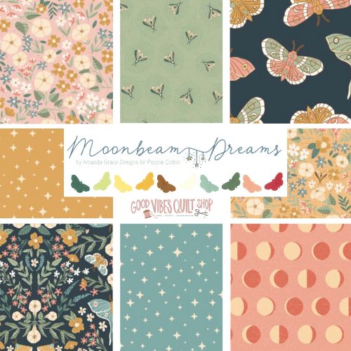 Moonbeam Dreams by Poppie Cotton,, 10" Stacker/Layercake Precut, 21 Prints with 42 Pieces - Good Vibes Quilt Shop