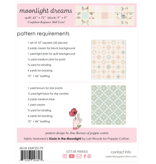 Moonlight Dreams Quilt Pattern by Jina Barney for Kissin in the Moonlight Collection, KMP25179