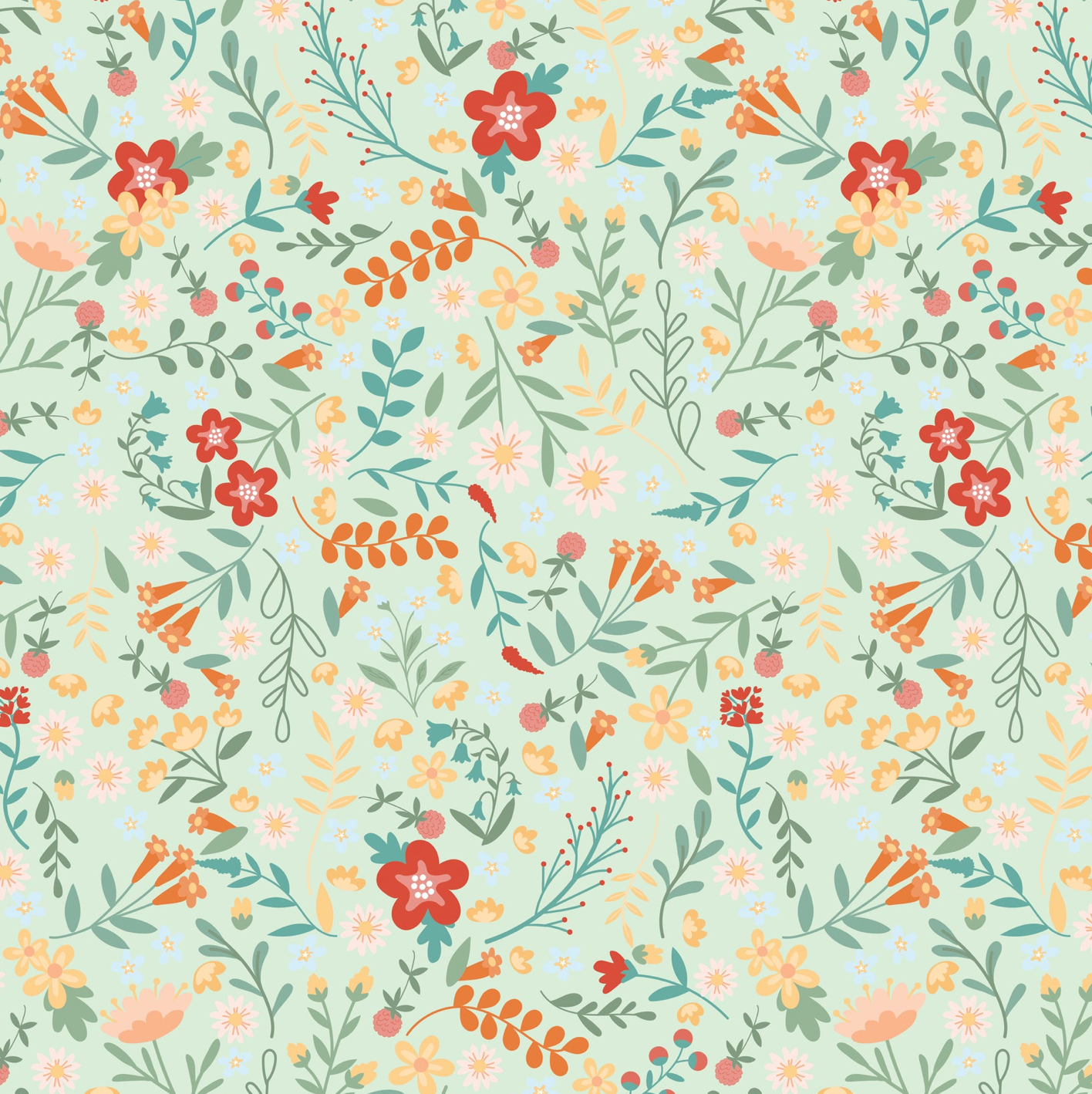 Mushroom Blooms, Tossed Floral Mint, MB24411, sold by the 1/2 yard, *PREORDER