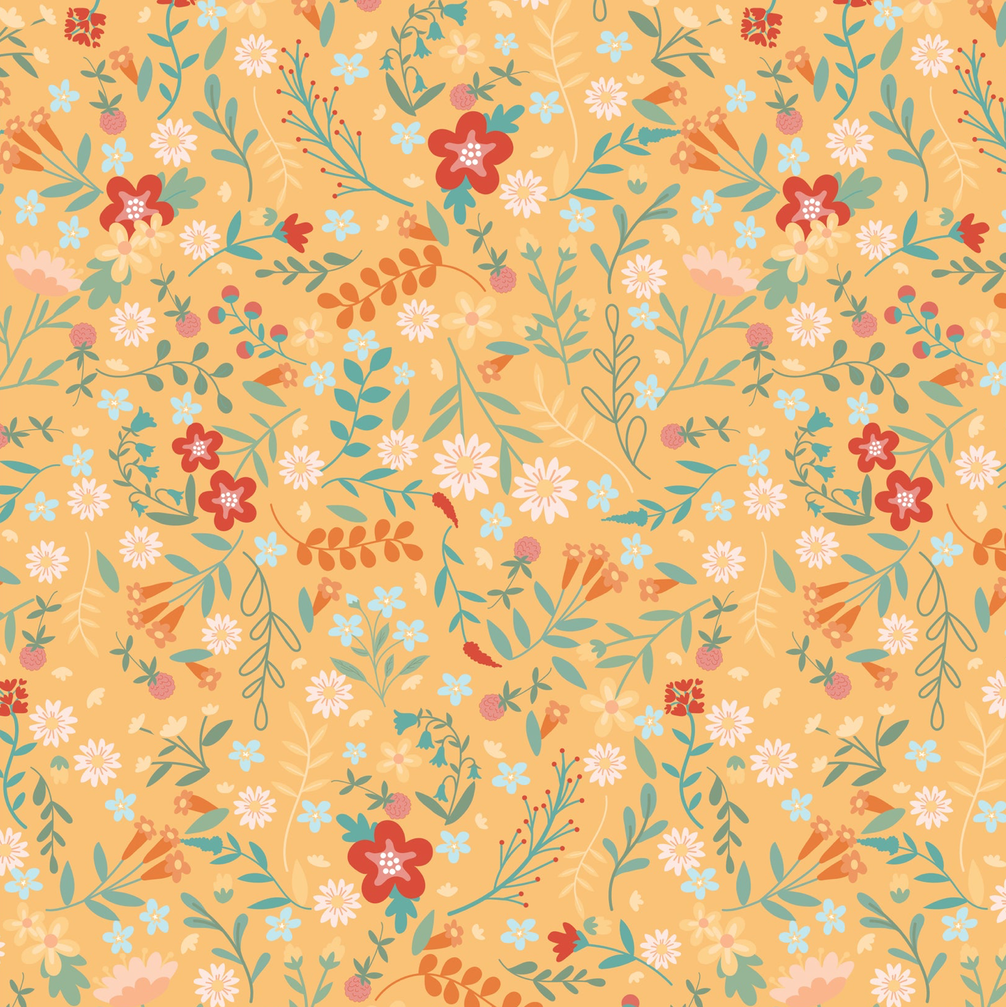 Mushroom Blooms, Tossed Floral Yellow, MB24409, sold by the 1/2 yard, *PREORDER